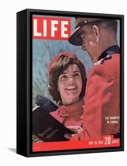 Jacqueline Kennedy Chatting with Canadian Mounted Policeman During Visit with JFK, May 26, 1961-Leonard Mccombe-Framed Stretched Canvas