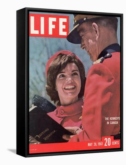 Jacqueline Kennedy Chatting with Canadian Mounted Policeman During Visit with JFK, May 26, 1961-Leonard Mccombe-Framed Stretched Canvas