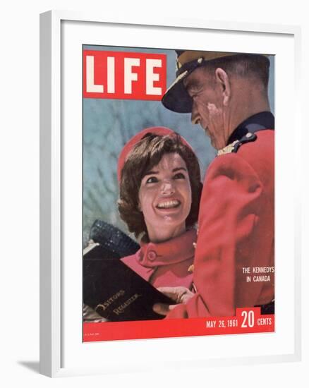 Jacqueline Kennedy Chatting with Canadian Mounted Policeman During Visit with JFK, May 26, 1961-Leonard Mccombe-Framed Photographic Print