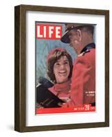 Jacqueline Kennedy Chatting with Canadian Mounted Policeman During Visit with JFK, May 26, 1961-Leonard Mccombe-Framed Photographic Print