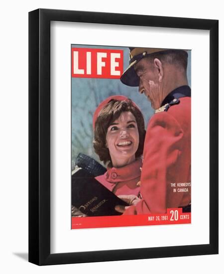 Jacqueline Kennedy Chatting with Canadian Mounted Policeman During Visit with JFK, May 26, 1961-Leonard Mccombe-Framed Photographic Print