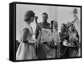 Jacqueline Kennedy Having a 'Bindi' Placed on Her Forehead at Jaipur, India-null-Framed Stretched Canvas