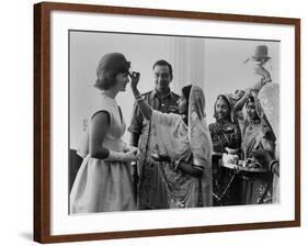 Jacqueline Kennedy Having a 'Bindi' Placed on Her Forehead at Jaipur, India-null-Framed Photo