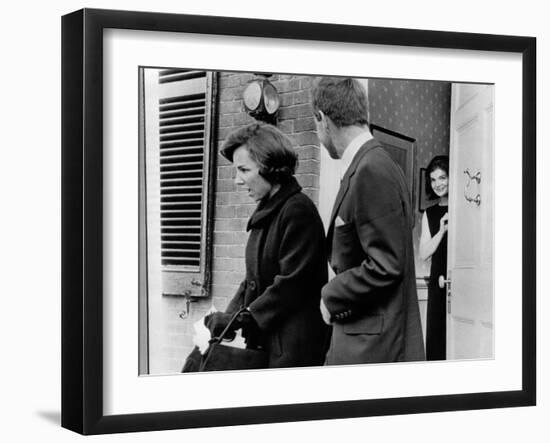 Jacqueline Kennedy, in Doorway of Her Temporary Georgetown Home after Leaving the White House-null-Framed Photo