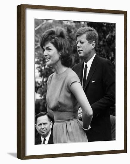 Jacqueline Kennedy, John F. Kennedy, on the White House Lawn, May 28, 1962-null-Framed Photo