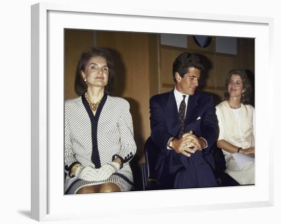 Jacqueline Kennedy Onassis and Her Children John F. Kennedy Jr. and Caroline Kennedy Schlossberg-null-Framed Premium Photographic Print