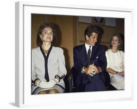 Jacqueline Kennedy Onassis and Her Children John F. Kennedy Jr. and Caroline Kennedy Schlossberg-null-Framed Premium Photographic Print