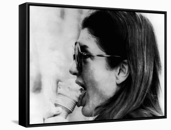 Jacqueline Kennedy Onassis Licks Ice Cream Cone While Shopping in Portofino, Italy, Jun 14, 1971-null-Framed Stretched Canvas