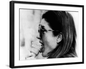 Jacqueline Kennedy Onassis Licks Ice Cream Cone While Shopping in Portofino, Italy, Jun 14, 1971-null-Framed Photo