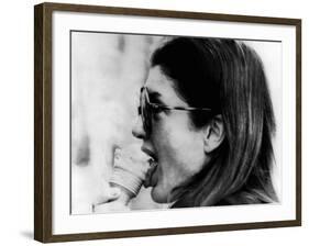 Jacqueline Kennedy Onassis Licks Ice Cream Cone While Shopping in Portofino, Italy, Jun 14, 1971-null-Framed Photo