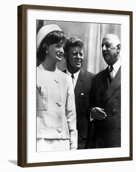 Jacqueline Kennedy, President John F. Kennedy and French President Charles De Gaulle, 1963-null-Framed Photo