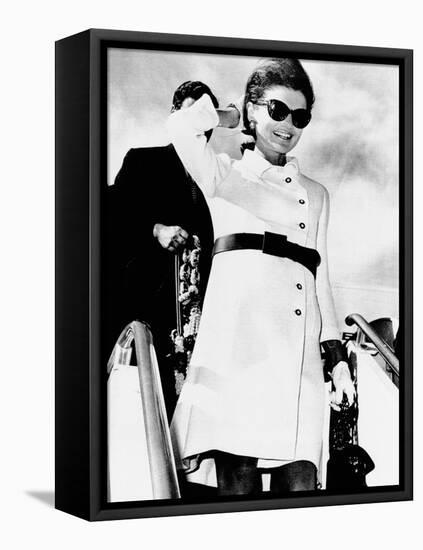 Jacqueline Kennedy, Wearing a White Coat Dress with a Short Skirt-null-Framed Stretched Canvas