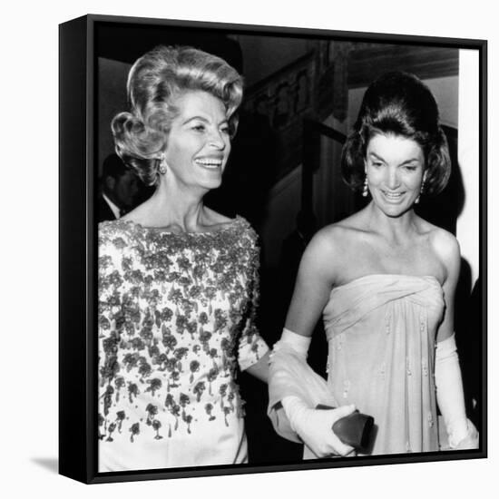 Jacqueline Kennedy with the Wife of the French Ambassador, Nicole Alphand-null-Framed Stretched Canvas