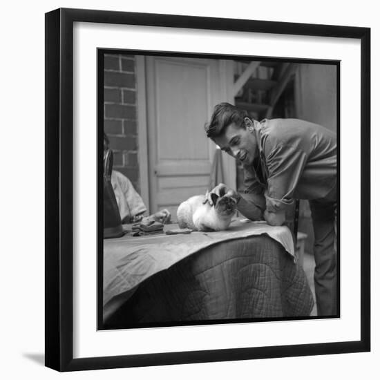 Jacques Brel Cuddling His Cat, September 1959-Marcel Begoin-Framed Photographic Print