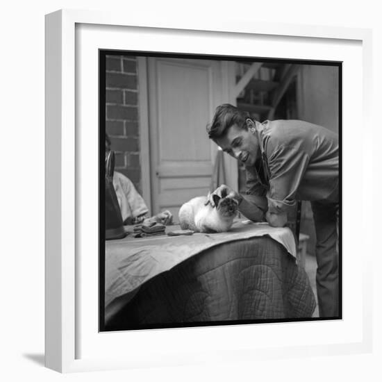 Jacques Brel Cuddling His Cat, September 1959-Marcel Begoin-Framed Photographic Print