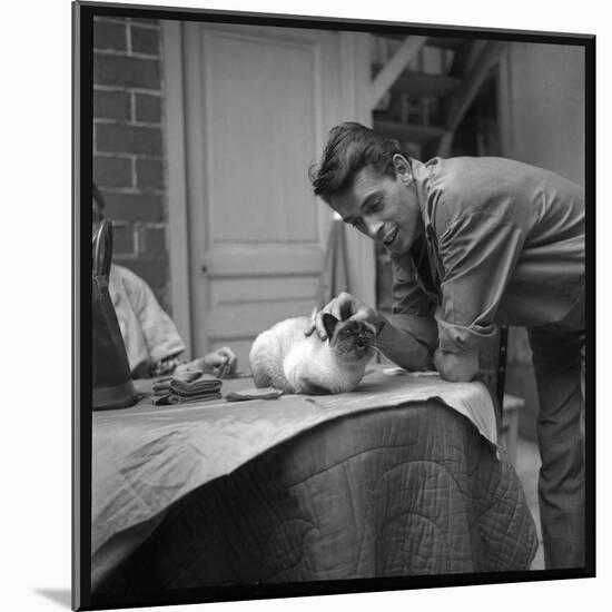 Jacques Brel Cuddling His Cat, September 1959-Marcel Begoin-Mounted Photographic Print