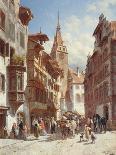 Figures on the Street in Zug, Switzerland, 1880-Jacques Carabain-Stretched Canvas