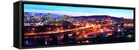 Jacques Cartier Bridge with City Lit Up at Dusk, Montreal, Quebec, Canada 2012-null-Framed Stretched Canvas