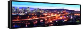 Jacques Cartier Bridge with City Lit Up at Dusk, Montreal, Quebec, Canada 2012-null-Framed Stretched Canvas