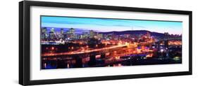 Jacques Cartier Bridge with City Lit Up at Dusk, Montreal, Quebec, Canada 2012-null-Framed Premium Photographic Print
