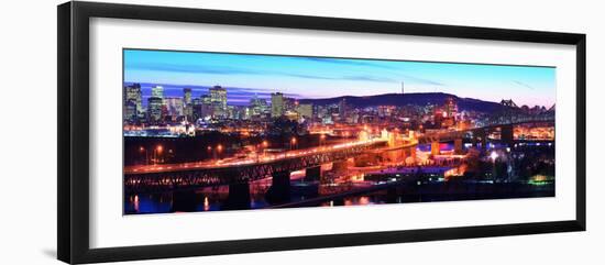 Jacques Cartier Bridge with City Lit Up at Dusk, Montreal, Quebec, Canada 2012-null-Framed Photographic Print