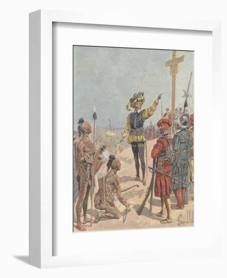 Jacques Cartier Claims French Possession of Gaspe Bay, Canada, 1534-Louis Charles Bombled-Framed Giclee Print