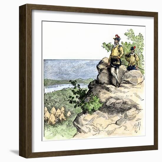 Jacques Cartier on the Summit of Mont Real, Now Montreal, Canada, c.1535-null-Framed Giclee Print