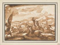 Battle Between Cavalry and Foot Soldiers (Pen and Ink with Brown Wash on Paper)-Jacques Courtois-Giclee Print