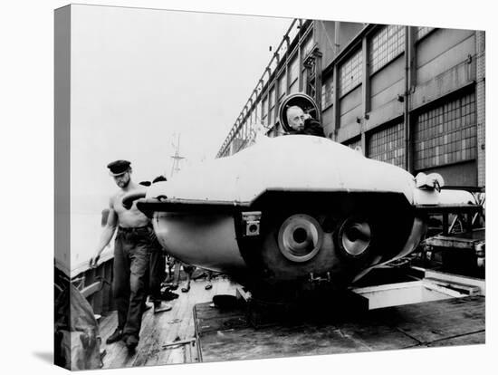 Jacques Cousteau in Underwater Observation Chamber on Deck of 'Calypso' in 1959-null-Stretched Canvas