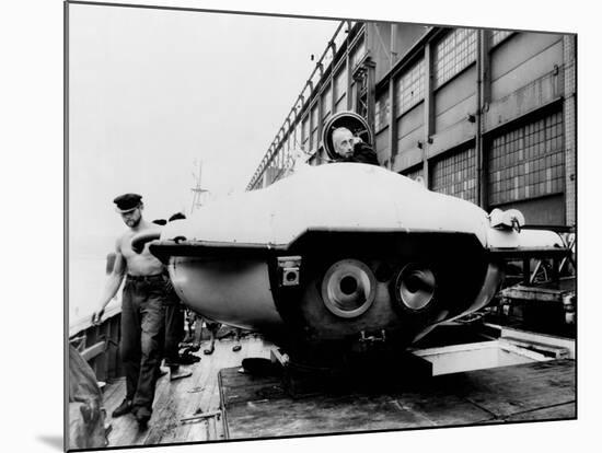 Jacques Cousteau in Underwater Observation Chamber on Deck of 'Calypso' in 1959-null-Mounted Photo