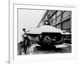 Jacques Cousteau in Underwater Observation Chamber on Deck of 'Calypso' in 1959-null-Framed Photo