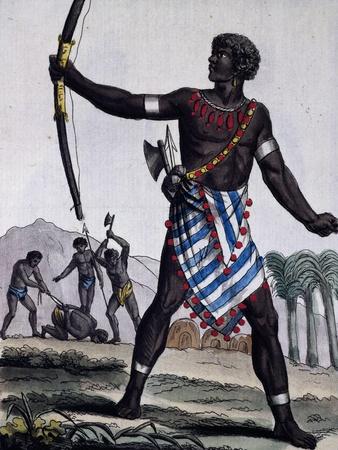 Anzikos Warrior, Africa, Engraving from Encyclopedia of Voyages, 1795