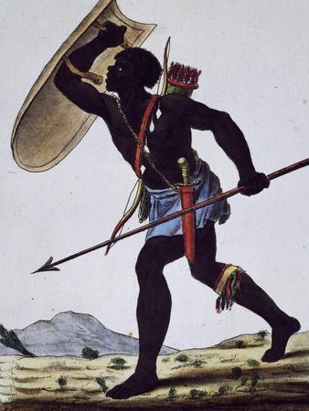 Juida Warrior, Africa, Engraving from Encyclopedia of Voyages, 1795