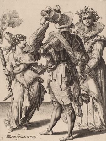 A Blindfolded Cupid Holding a Torch Before a Couple, attributed to Zacharias Dolendo, 1595-6