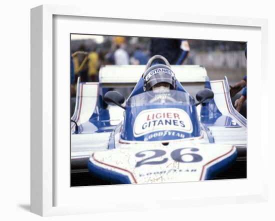 Jacques Laffite at the Wheel of a Ligier-Cosworth, British Grand Prix, Brands Hatch, 1980-null-Framed Photographic Print