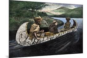 Jacques Marquette and Louis Joliet in a Canoe on the Upper Mississippi River, c.1673-null-Mounted Giclee Print