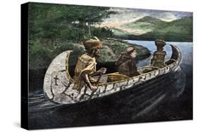 Jacques Marquette and Louis Joliet in a Canoe on the Upper Mississippi River, c.1673-null-Stretched Canvas