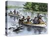 Jacques Marquette and Louis Joliet on the Upper Mississippi River in Canoes, c.1673-null-Stretched Canvas