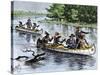 Jacques Marquette and Louis Joliet on the Upper Mississippi River in Canoes, c.1673-null-Stretched Canvas