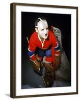 Jacques Plante, Goalie of the Montreal Canadiens Wearing a Mask-null-Framed Premium Photographic Print