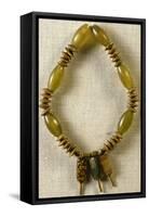 Jade and Gold Necklace with Three Pendants in Agate and Jasper-null-Framed Stretched Canvas