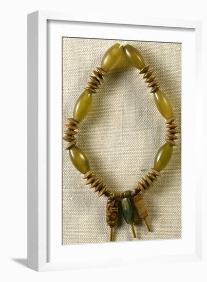 Jade and Gold Necklace with Three Pendants in Agate and Jasper-null-Framed Giclee Print