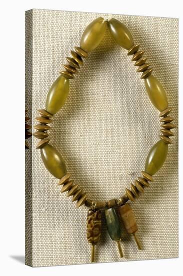 Jade and Gold Necklace with Three Pendants in Agate and Jasper-null-Stretched Canvas