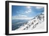 Jade Dragon Snow Mountain with Blue Cable Cars and View on the Lower Regions of Yunnan, China, Asia-Andreas Brandl-Framed Photographic Print