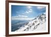 Jade Dragon Snow Mountain with Blue Cable Cars and View on the Lower Regions of Yunnan, China, Asia-Andreas Brandl-Framed Photographic Print