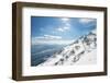 Jade Dragon Snow Mountain with Blue Cable Cars and View on the Lower Regions of Yunnan, China, Asia-Andreas Brandl-Framed Photographic Print