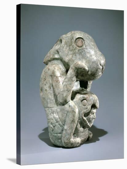 Jade Rabbit Statue with a Warrior Head with a Helmet in the Form of an Eagle Between its Legs-null-Stretched Canvas