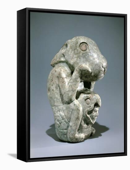 Jade Rabbit Statue with a Warrior Head with a Helmet in the Form of an Eagle Between its Legs-null-Framed Stretched Canvas