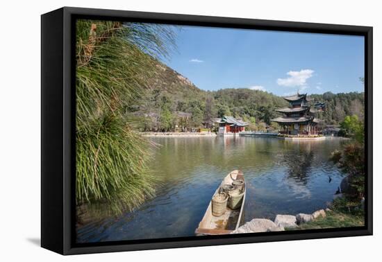 Jade Spring Park and Black Dragon Pool with Boat Carrying Wicker Baskets-Andreas Brandl-Framed Stretched Canvas