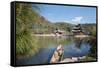 Jade Spring Park and Black Dragon Pool with Boat Carrying Wicker Baskets-Andreas Brandl-Framed Stretched Canvas